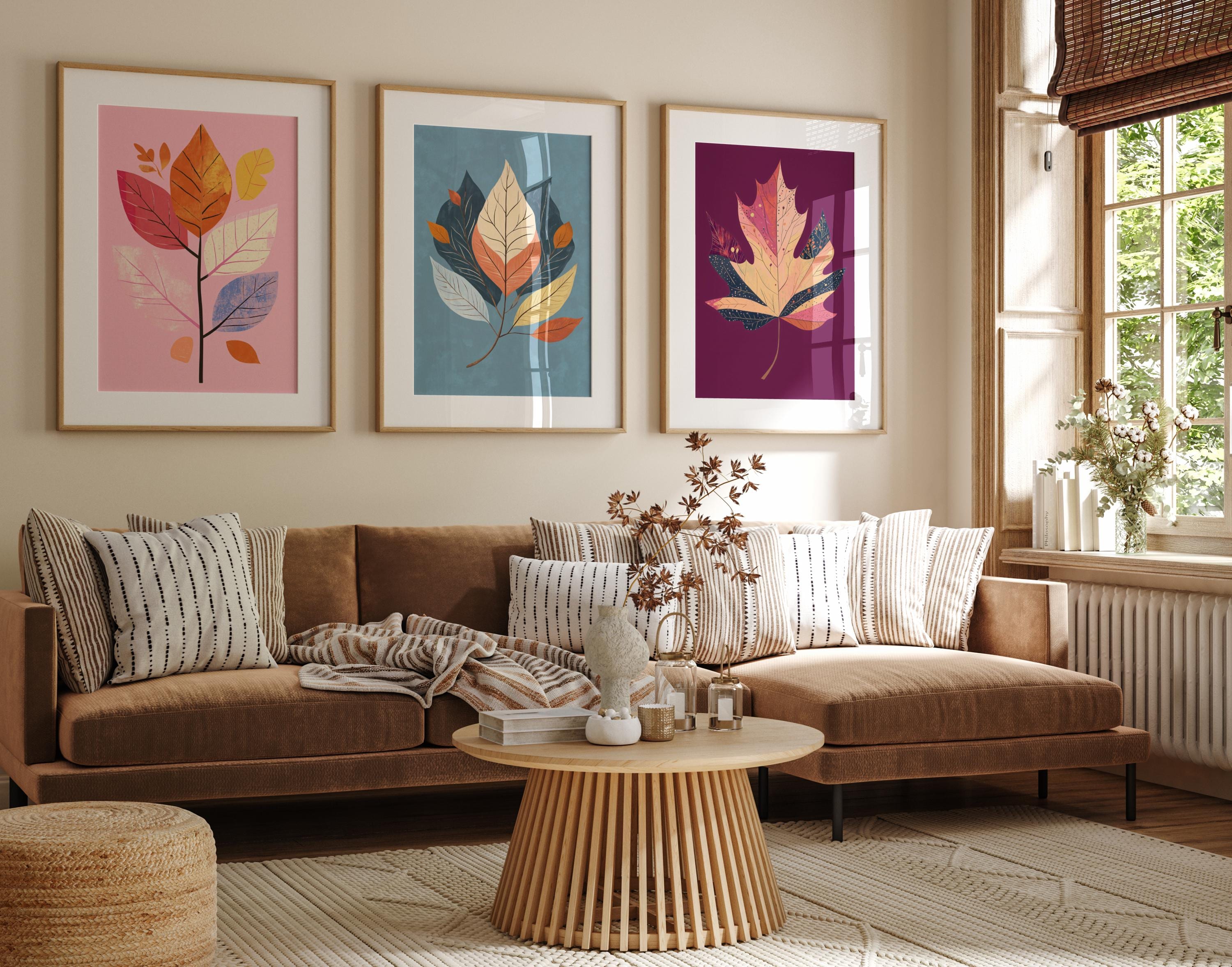 Bright Fall Colors Print Set of 3, Colorful Autumn Leaves Wall Art, 3 ...