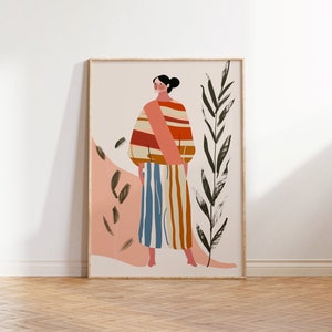 Contemporary Striped Wall Art, Abstract Woman Decor, Colorful Art Print, Stripes Print, Minimalist Portrait Illustration, Eclectic Fine Art