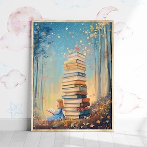 Pastel Reading Decor, Girls Room Print, Bookworm Art, Study Room Print, Playroom Flowers Printable Poster, Read Book Decor, Gift for Reader
