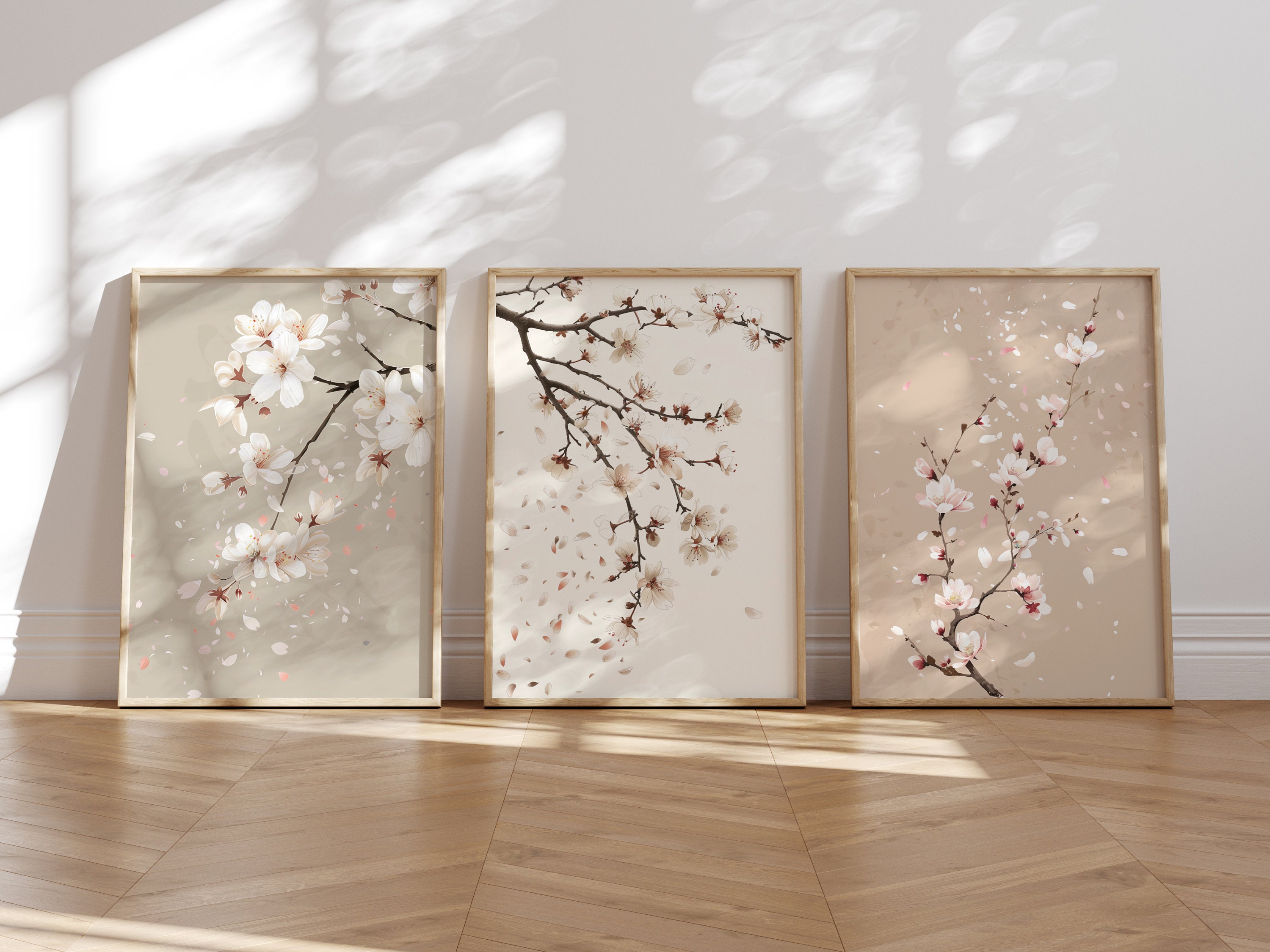 Japandi Wall Art, Flower Print, Wabi Sabi Cherry Blossom Wall Art Set ...