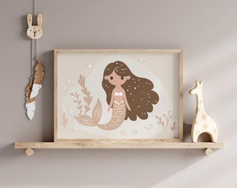 Boho Mermaid Nursery Art Print, Girls Room Decor (Digital Download)