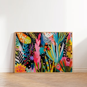 Vibrant Abstract Flower Wall Art, Maximalist Wall Art, Colorful Jungle Print, Colorful Wall Art, Trendy Art, Bright Printable Eclectic Print