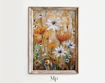 色鮮やかな花の油絵、花の風景画（デジタルダウンロード） - Etsy 日本
