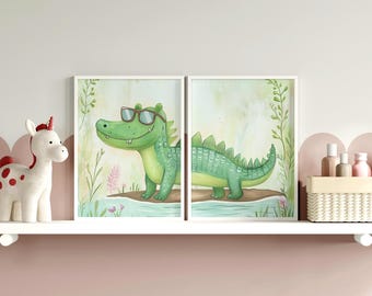 Cool Crocodile Print Set, Funny Alligator Nursery Decor (Digital Download)