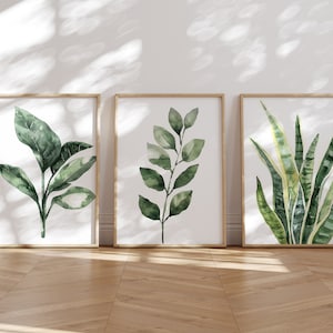 Grüne Blätter Wandkunst 3er-Set, druckbare tropische Blätter, Galerie Wandkunst Poster, botanische Grünpflanzen, moderne Boho-Naturdruck