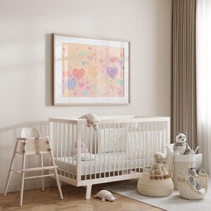 Pastel Hearts Wall Art, Colorful Love Nursery Decor, Kids Room Heart Decor, Girls Room Vibrant Print, Heart Watercolor Playroom Poster