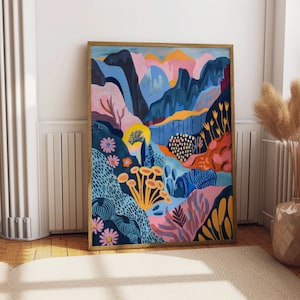 Boho Abstract Mountain Wall Art, Fragrant Modern Art, Abstract Art, Digital Colorful Artwork, Living Room Print, Scenery Art, Floral Print