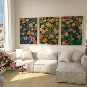 Flowers Wall Art Set of 3, Colorful Boho Flower Wall Art, Classic Floral Wall Art, Colorful Wall Art, Digital DOWNLOAD | Retro Wall Decor