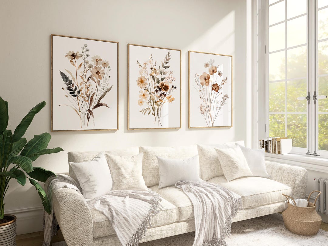 Watercolor Wildflower Print Set: Neutral Boho Botanical Art (digital ...