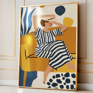 Contemporary Striped Wall Art, Abstract Woman Decor, Colorful Art Print, Stripes Print, Minimalist Portrait Illustration, Eclectic Fine Art
