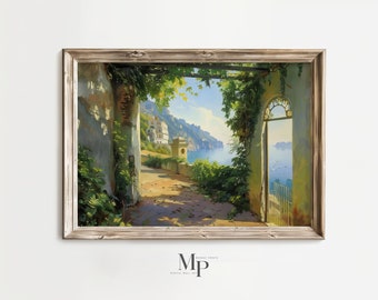 Amalfi Coast Oil Painting, Coastal Wall Art (Digital Download)