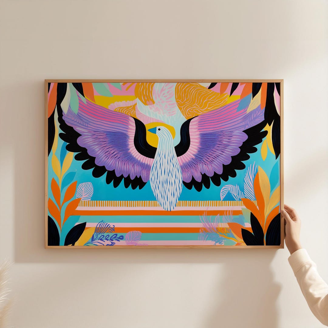 Colorful Abstract Bird Print: Floral Nature, Eclectic Wall Art (digital ...