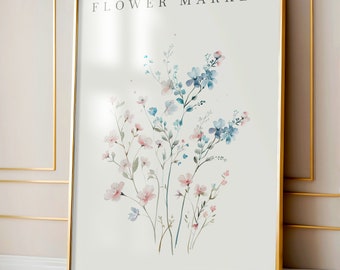 Stampa del mercato dei fiori di Bruxelles, arte murale floreale moderna (download digitale)