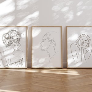 Woman Line Drawing Art Print Set of 3, Minimalist Feminine Line Art Home Decor, Female Body Posters, Modern Women Line PRINTABLE Wall Art