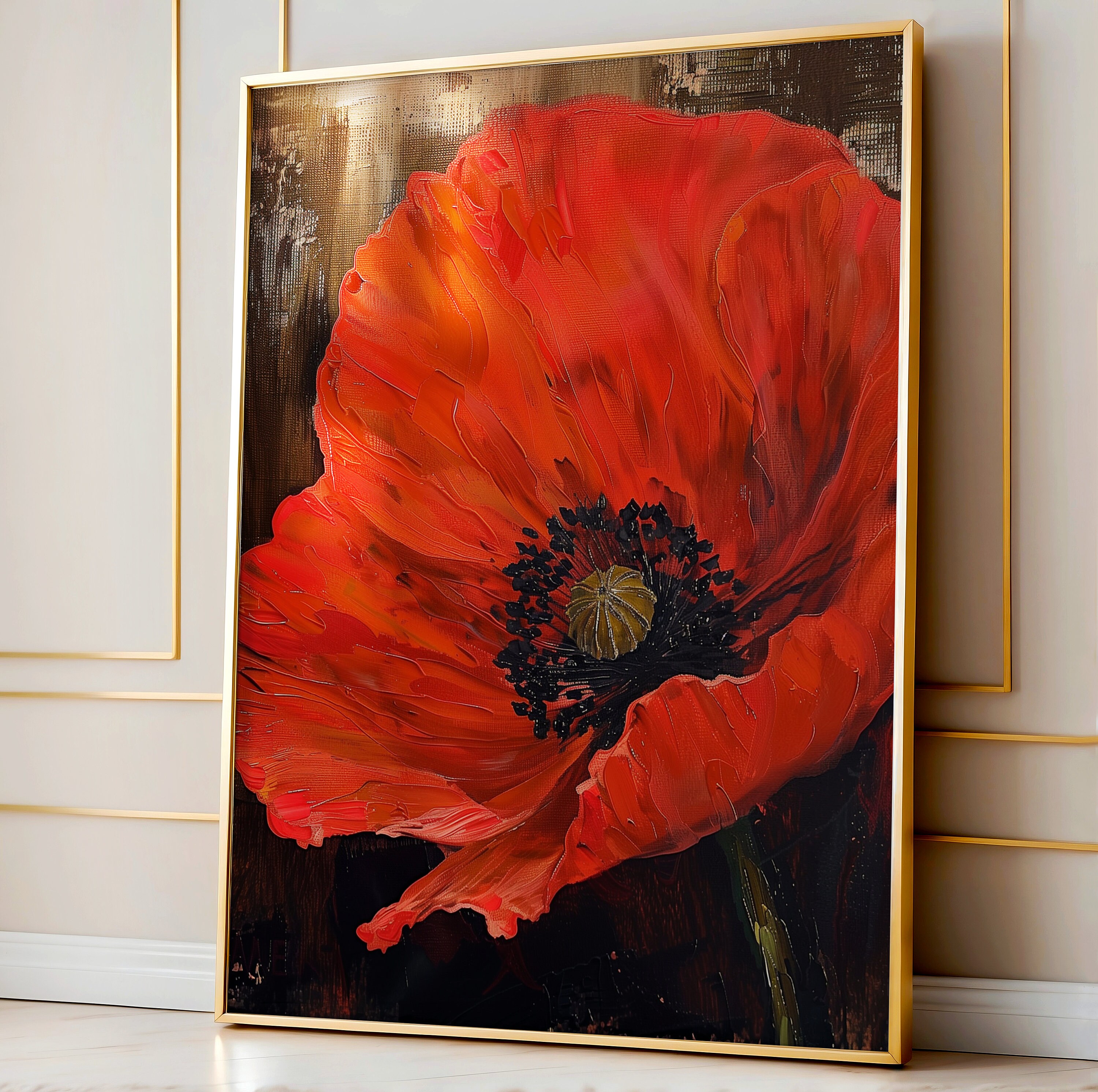 Red Poppy Oil Painting Printable, Flower Art Poppy Digital Download ...