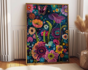 Abstract Floral Art Print, Vibrant Maximalist Decor (Digital Download)