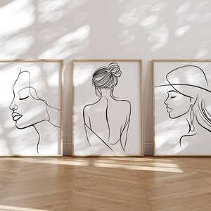 Woman Line Drawing Art Print Set of 3, Minimalist Feminine Line Art Home Decor, Female Body Print Poster, Modern Body Line Wall Printable
