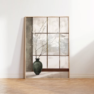 Japandi Raumkunst, Salbeigrün Japanische Einfachheit Zeichnung, Beige Wabi Sabi Neutrale Kunst, Erdiges Scandi Poster, Moderne Kunst, Scandi Dekor