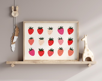 Decorprint aardbeikwekerij, girly fruit muurkunst (digitale download)