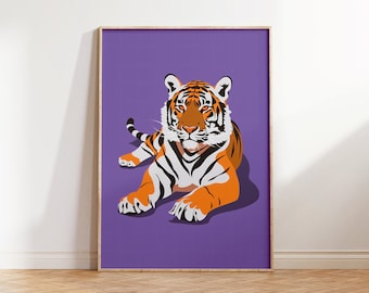 Purple Tiger Art Print, Boho Home Decor (Digital Download)