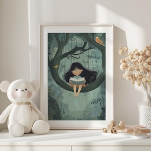 Colorful Reading Decor, Girl&#39;s Study Room Print, Girls Room Print, Bookworm Art, Nursery Printable Poster, Read Book Decor, Gift for Reader