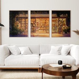 Bookshop Wall Art Set of 3, Cozy Bookstore Prints, Book Lover Decor, Books Reader Art Gift, Retro Bookshop Aesthetic Wall Print, Library Art