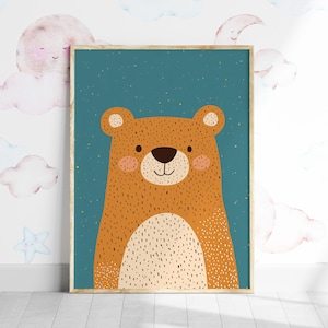 Cute Bear Print, Nursery Bear Wall Art, Colorful Bear Printable Poster, Kids Room Print, Woodland Nursery Decor, Forest Animal Baby Room Art