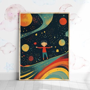 Nursery Space Themed Print, Outer Space Printable Wall Art, Space Nursery Decor, Boy in Space Print, Boys Room Decor, Boys Bedroom Poster