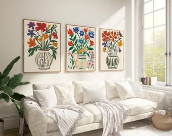 Floral Print Set of 3, Colorful Botanical Art (Digital Download)
