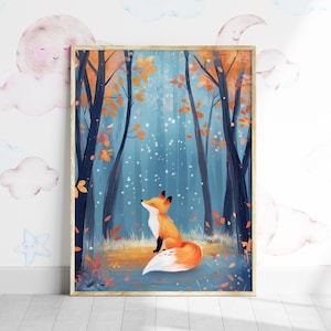 Arte animal colorido, decoración de zorros para guardería en colores pastel, arte imprimible para niños, arte de pared para habitación infantil con zorros brillantes, impresión de bosque, póster de zorro para sala de juegos