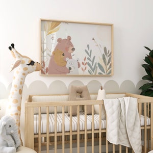 Bären Familie Wand Kunst, Kinderzimmer Druck, Kinder Tier Poster, Waldtiere druckbare Dekor, neutrale Töne Bär Kunst, süße Bärenjunge Illustration