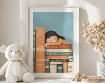 Pastel Girl Reading Print, Bookworm Decor (Digital Download)