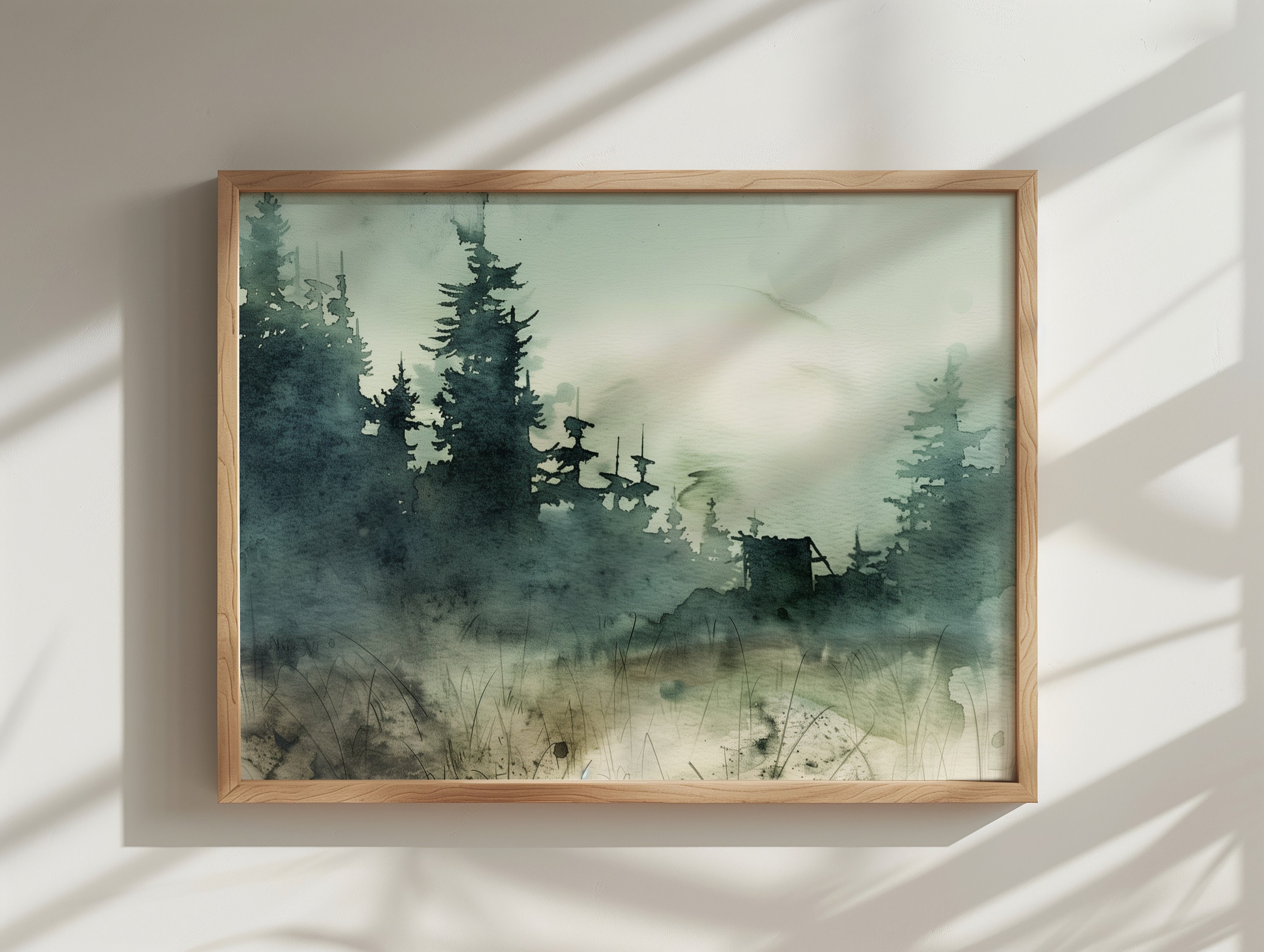 Japanese Forest Landscape Art Print: Minimalist Mountain View