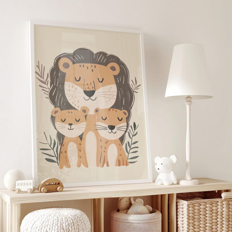 Lion Family Print, Neutral Nursery Decor (digital Download) - Etsy