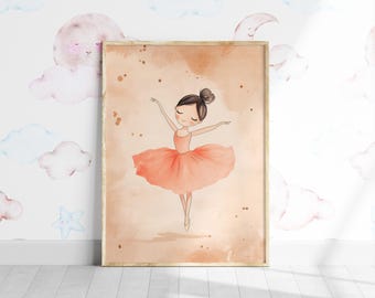 Lámina infantil de bailarina, estilo bohemio con motivos de ballet (descarga digital)