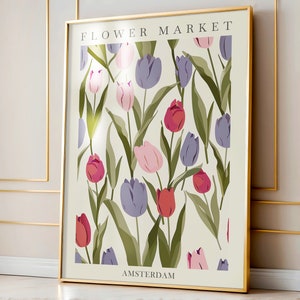 Flower Market Tulip Print, Flower Market Amsterdam Poster, Wild Flower Wall Art, Living Room Print, Bedroom Wall Décor, Modern Floral Art