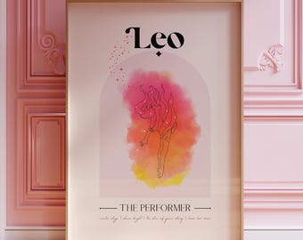 LEO A4 zodiac star sign print, Leo birthday gift, Personalised Leo gift, Magic zodiac gift, Goddess astrology print, Spiritual wall art