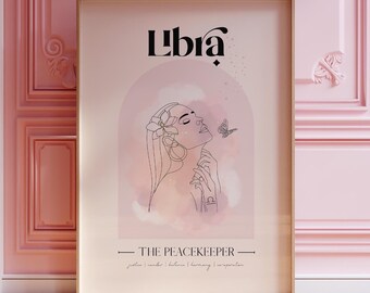 LIBRA A4 zodiac star sign print, Libra birthday gift, Personalised Libra gift, Zodiac gift, Astrology print, Spiritual celestial wall art