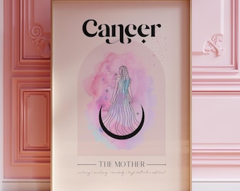 CANCER A4 zodiac star sign print, Personalised Cancer sign gift, Zodiac gift, Astrology print, Goddess, Celestial, Spiritual wall art