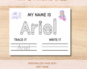 Custom Name Tracing Page, Personalized Name Tracing Sheet, Name Tracing Practice, PreK Name Tracing, Name Tracing, Customizable, Mermaid