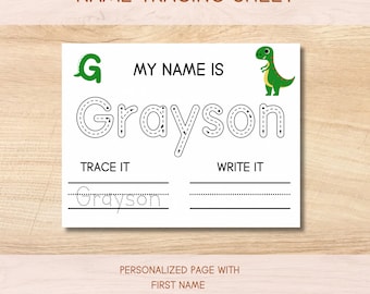 Custom Name Tracing Page, Personalized Name Tracing Sheet, Name Tracing Practice, PreK Name Tracing, Name Tracing, Customizable, Dinosaur