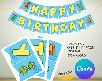 TMNT Banner, Ninja Turtles Banner, Turtle Happy Birthday Banner, Editable CANVA, Ninja Turtle Birthday Banner