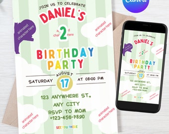 Birthday Invitation, Kids Editable Birthday Invitation Template, Baby Birthday Canva Edit