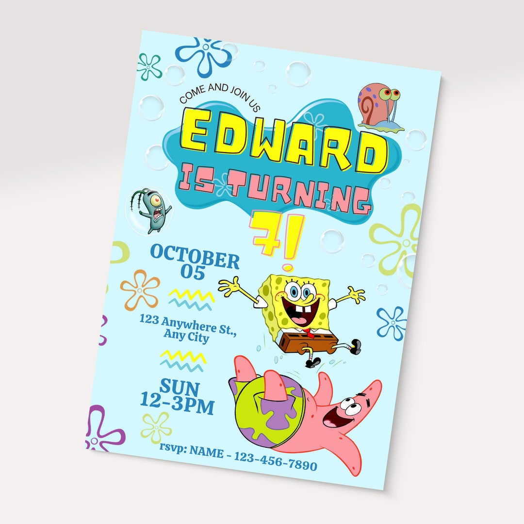 Editable Spongebob Birthday Party Invitation Template, Spongebob Invite ...
