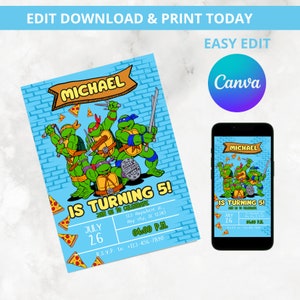 Invitation tortue ninja, invitation d'anniversaire tortue, faire-part d'anniversaire fête tortues, invitation d'anniversaire tortue ninja, invitation tmnt image 5