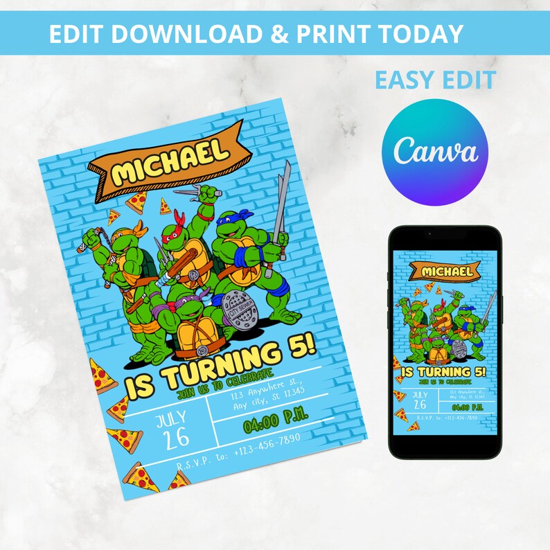 Invitation tortue ninja, invitation d'anniversaire tortue, faire-part d'anniversaire fête tortues, invitation d'anniversaire tortue ninja, invitation tmnt image 5