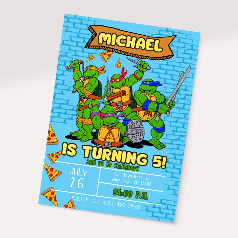 Invitation tortue ninja, invitation d'anniversaire tortue, faire-part d'anniversaire fête tortues, invitation d'anniversaire tortue ninja, invitation tmnt image 6