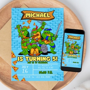 Ninja Turtle Invite, Turtle Birthday Invitation, Turtle Birthday Invitation, turtles party birthday invitation, Ninja Turtle Invitation image 1