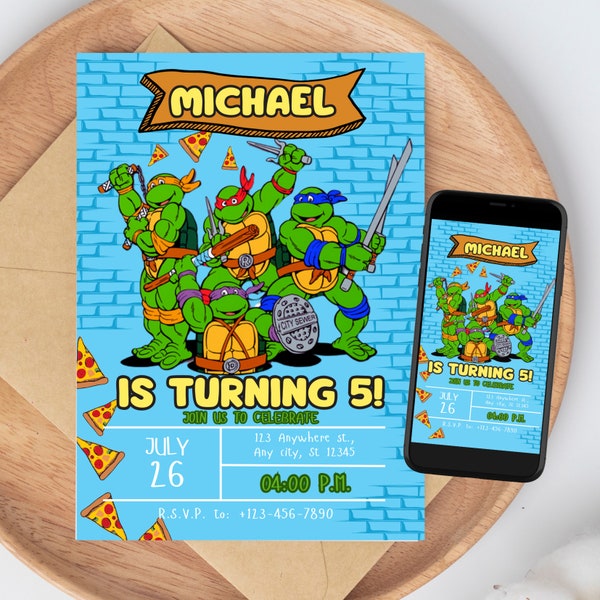 Ninja Invitation, Turtle Birthday Invitation, Turtle Birthday Invitation, turtles party birthday invitation, Ninja kids Invite