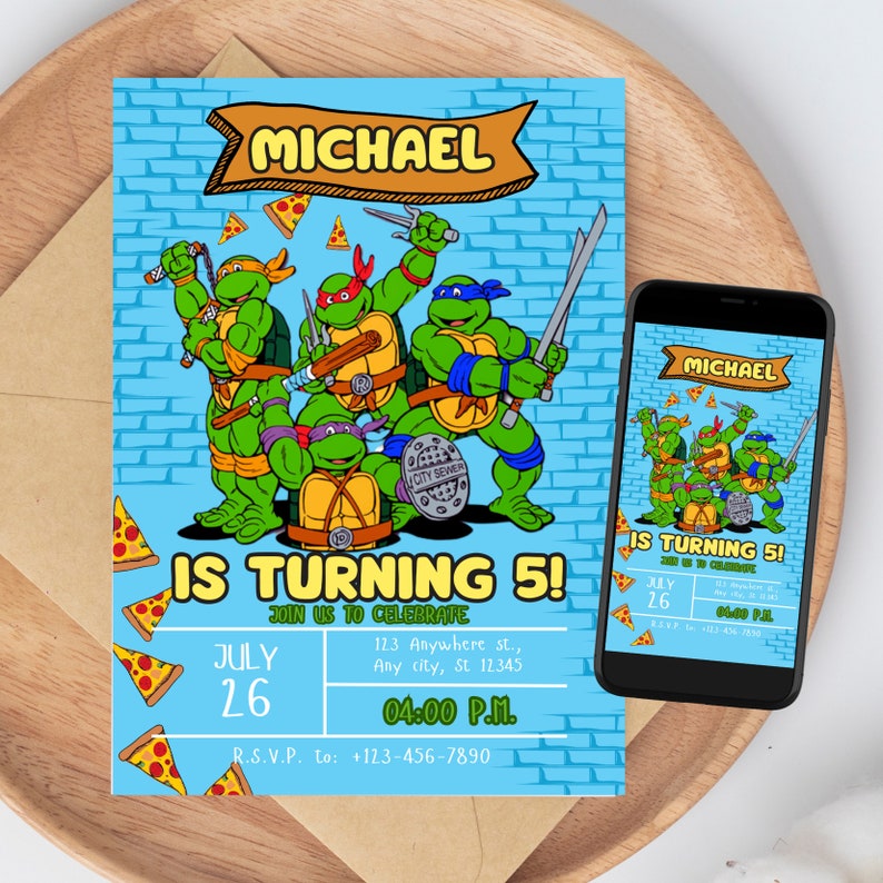 Ninja Turtle Invite, Turtle Birthday Invitation, Turtle Birthday Invitation, turtles party birthday invitation, Ninja Turtle Invitation image 1